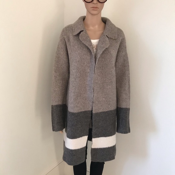 Rachel Zoe Gray Color Block Sweater Coat - Picture 3 of 7